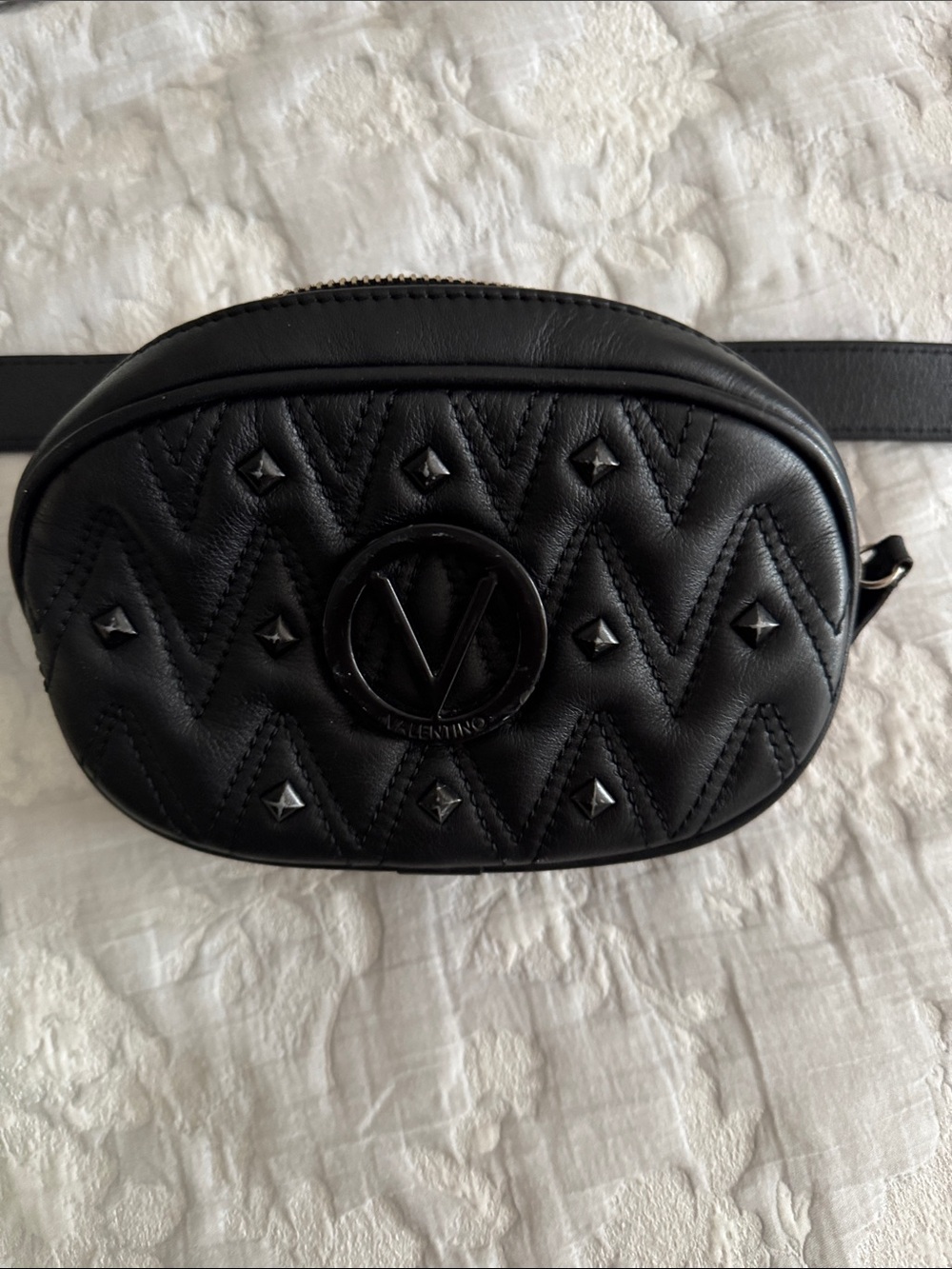Valentino Black Quilted Rockstud V Belt Pouch